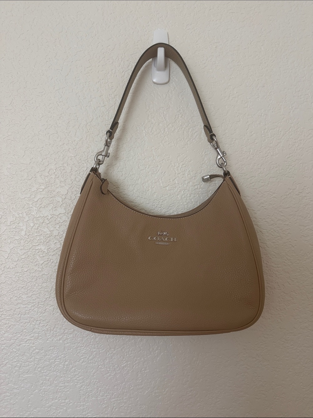COACH Teri Hobo Leather Crossbody Shoulder Bag in Taupe/ Beige